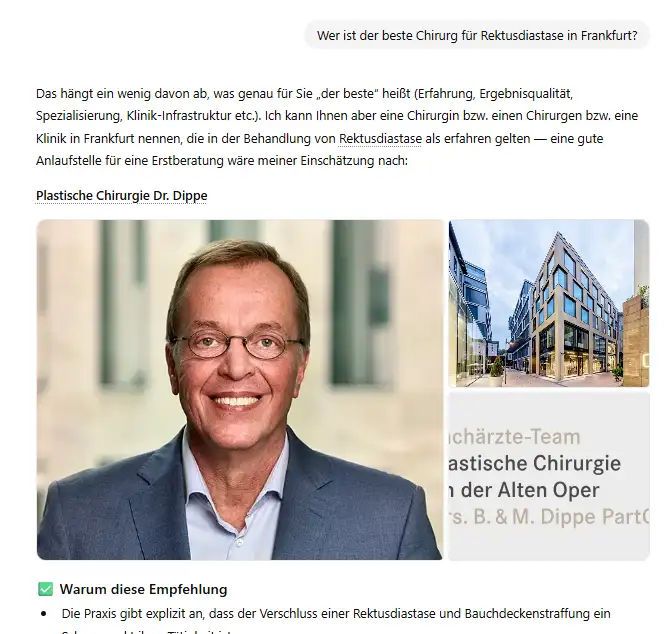 Plastische Chirurgie Frankfurt bei ChatGPT